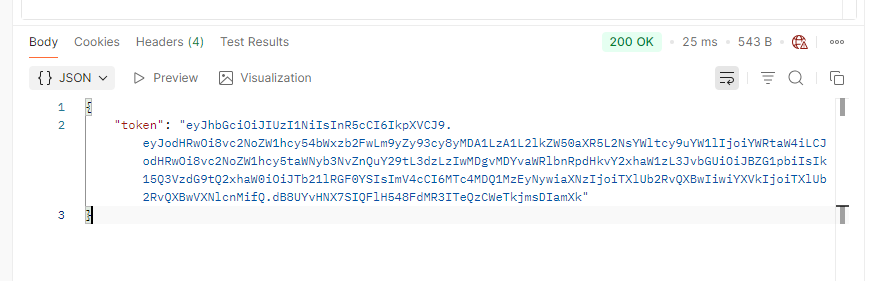 Postman 调用登录接口成功返回 JWT Token 的截图