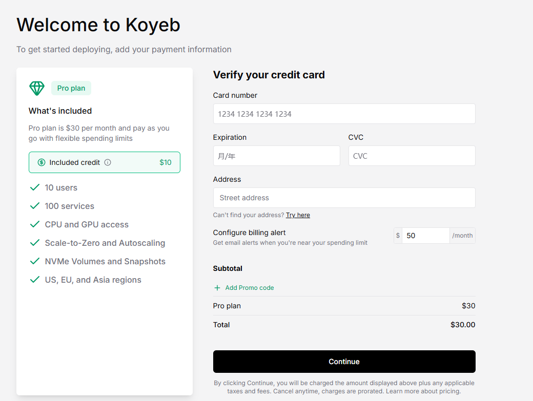 Koyeb注册页面截图